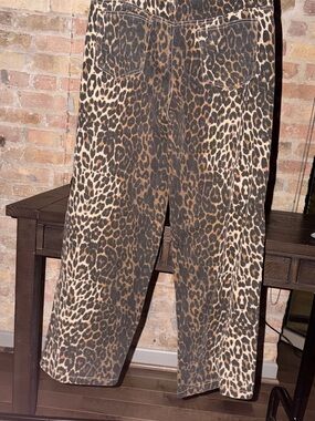 Edikted Leopard Print Wide Leg Jeans in Brown and Black